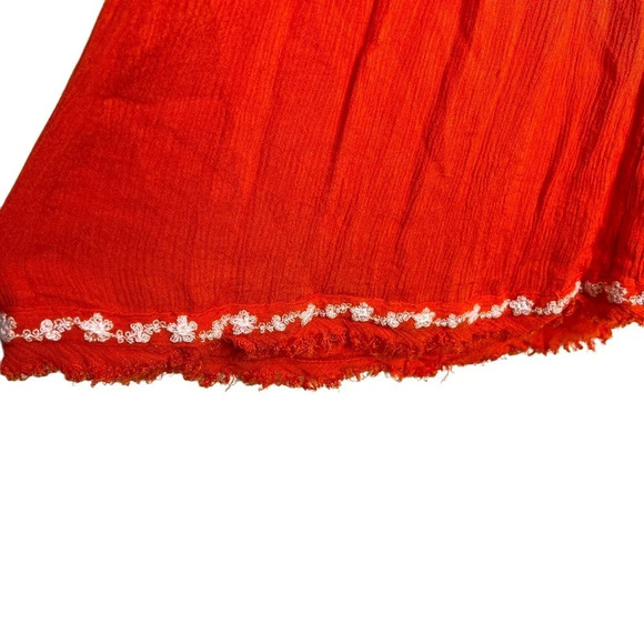 Free People Boho Embroidered Babydoll Tank Top Orange Festival Summer - Picture 5 of 12